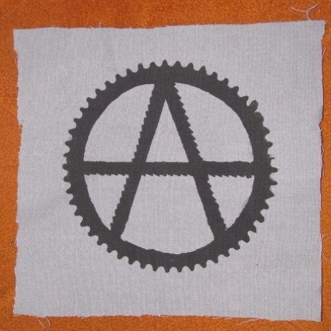 Black on Grey Gray Canvas, Anarchy Bike Symbol  Back Patch
