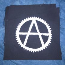 White on Black Canvas, Anarchy Bike Symbol  Back Patch